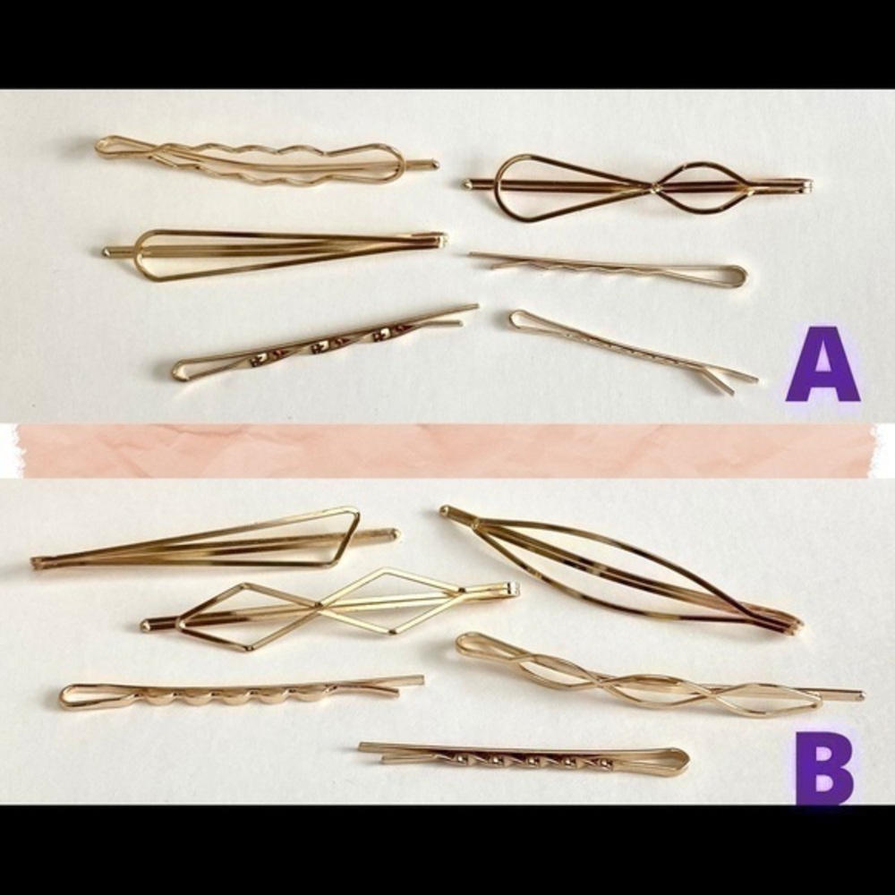 Gold Hair Pins with Different Shapes - Set of 6